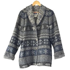Vintage Wooded River Wool Blend Coat Size L Western Polar Bear Snowflake Winter